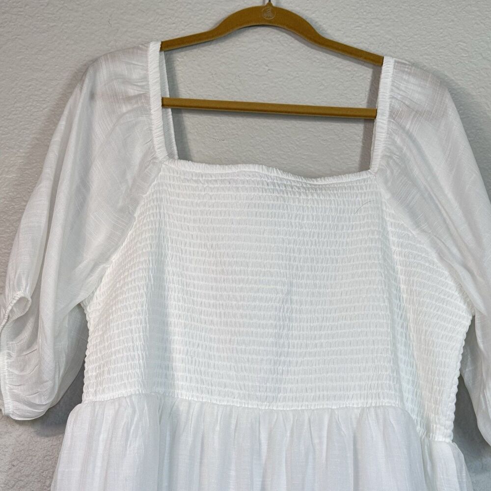 J Gee Dress Tiered Smocked White Midi Bohemian Prairie Cottagecore Women 2X